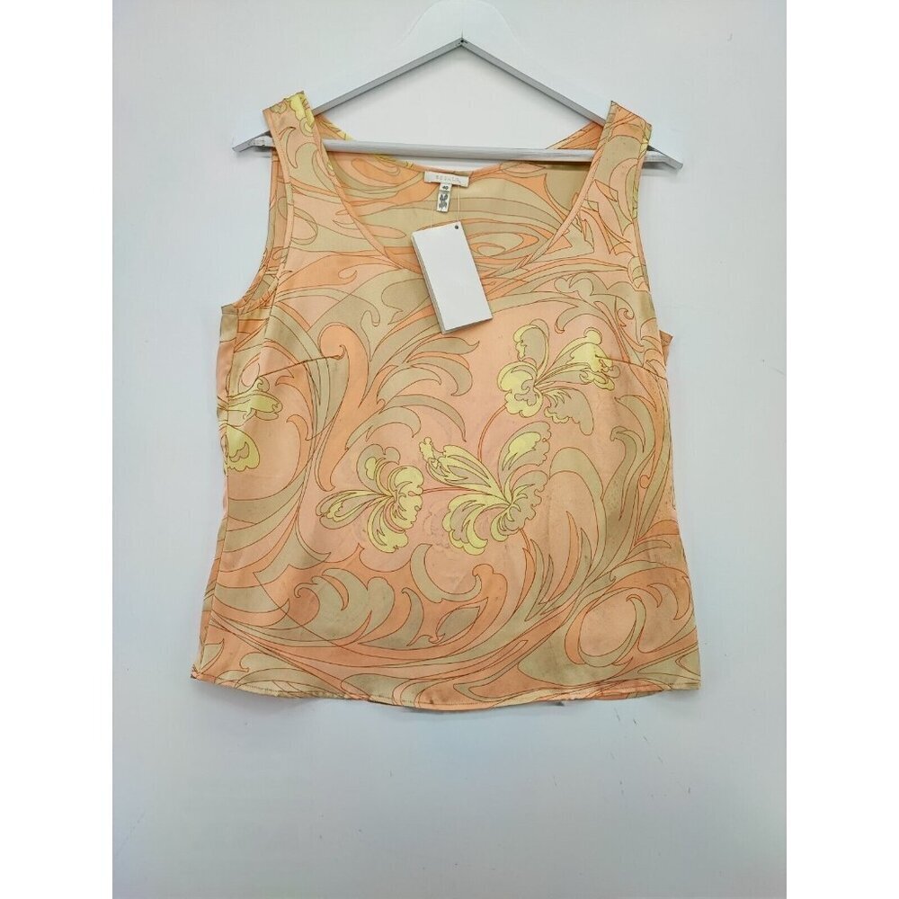Escada Women's Silk Floral Fairy Tropical Luxury Orange Sleeveless Top Size 40